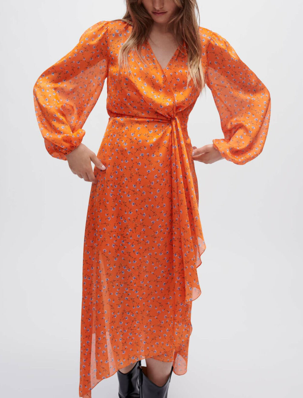 Robe en satin imprime fleuri Robes Maje
