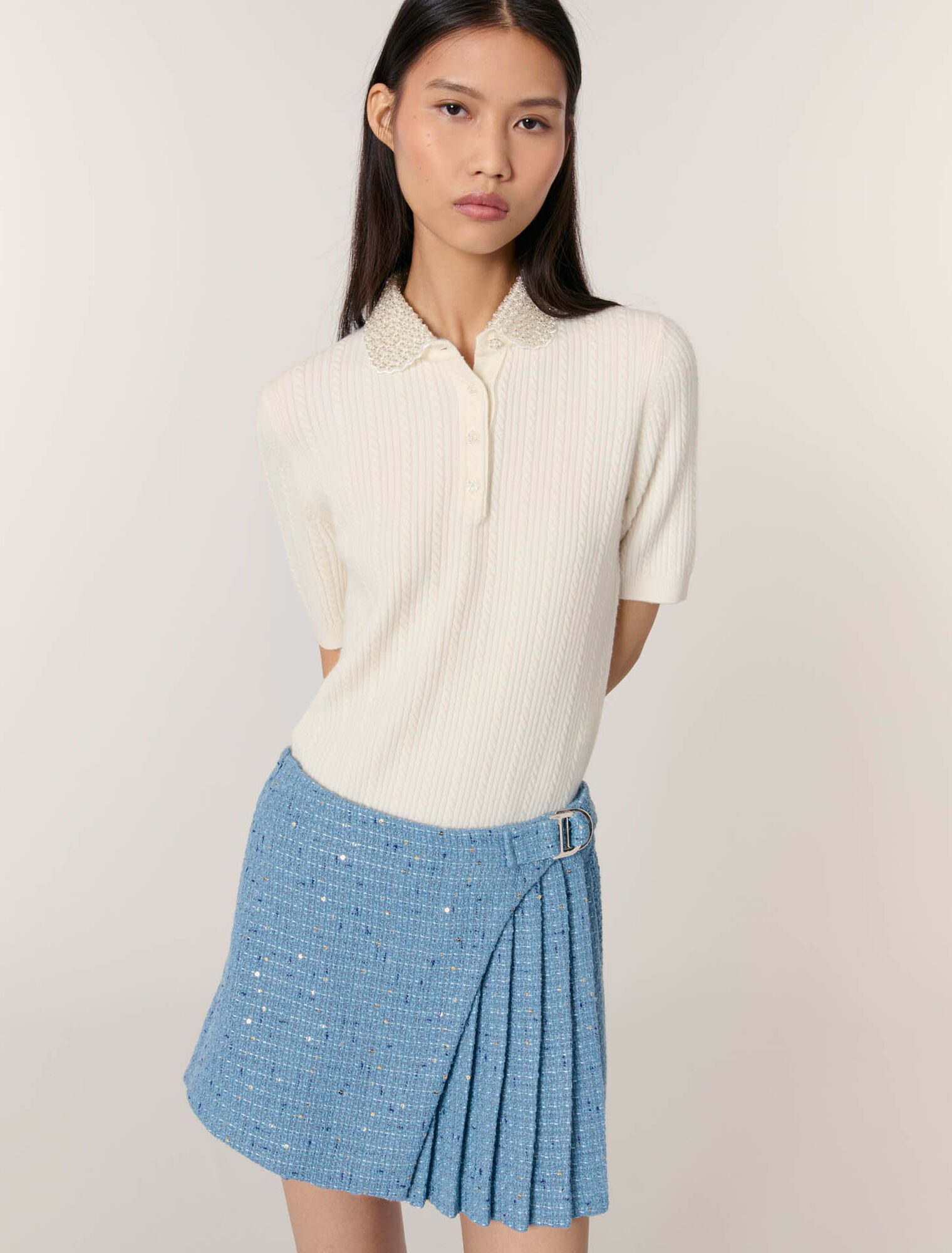 Jupe-short plissée en tweed