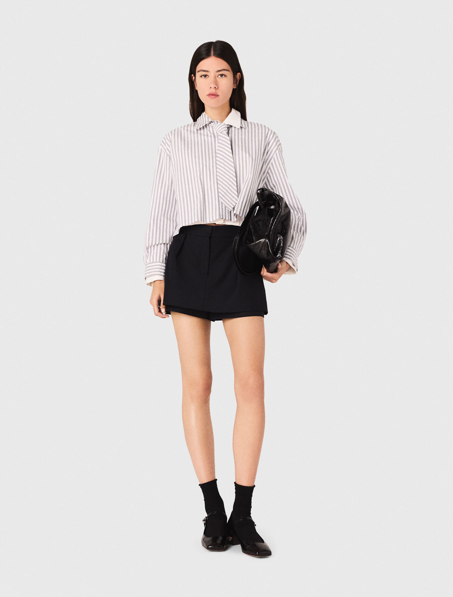 Chemise rayée strassée avec cravate