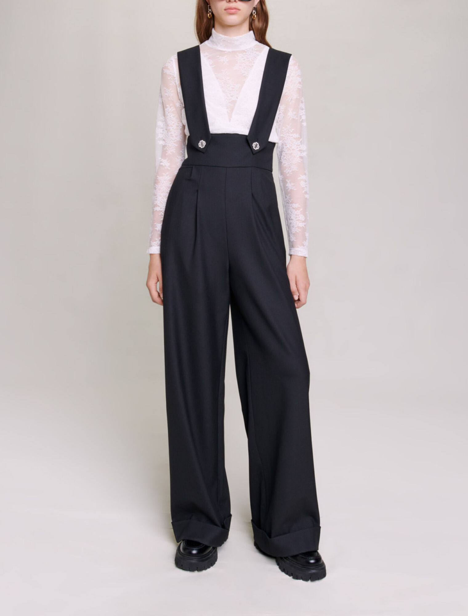 Pantalon large à bretelles