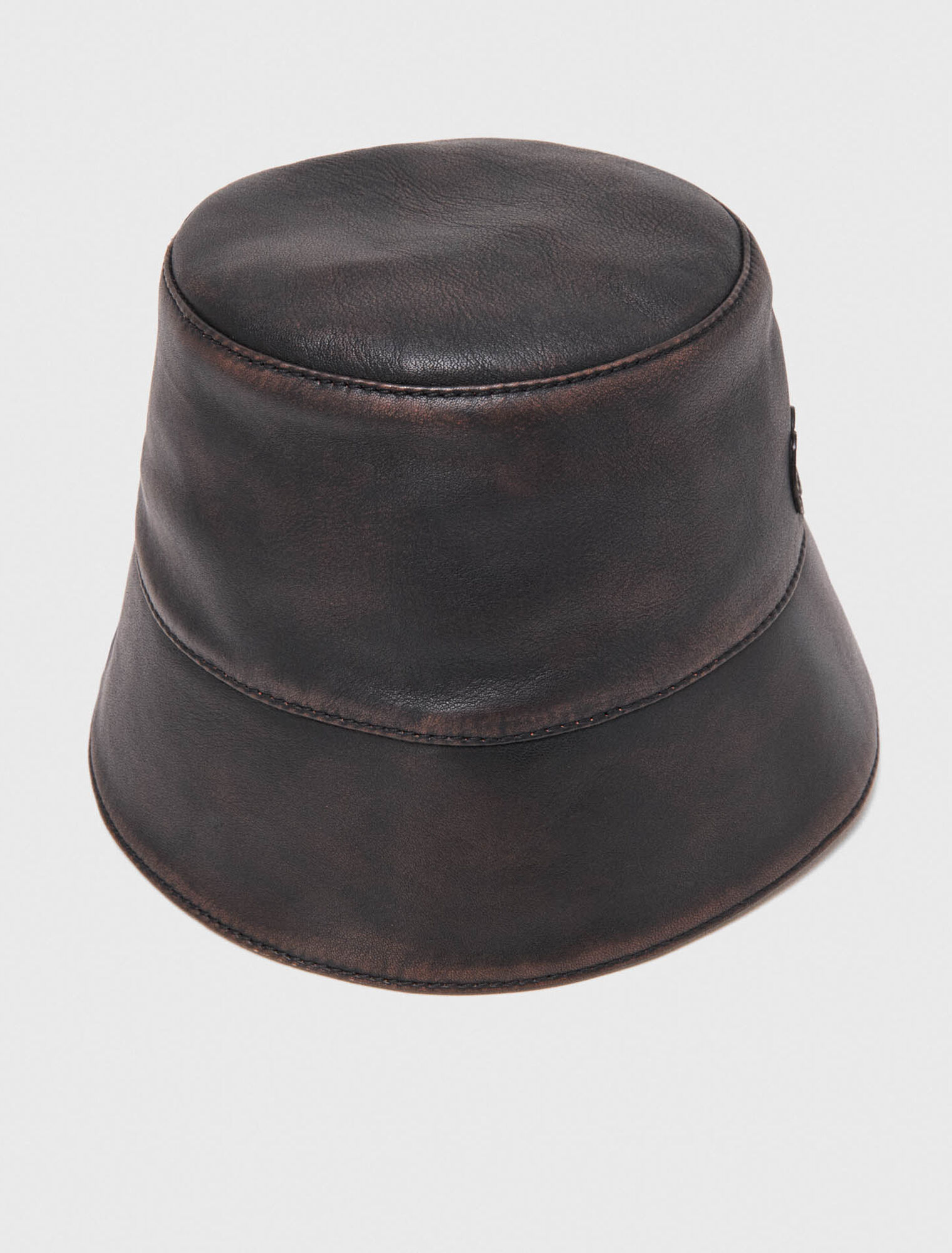 Distressed leather bucket hat