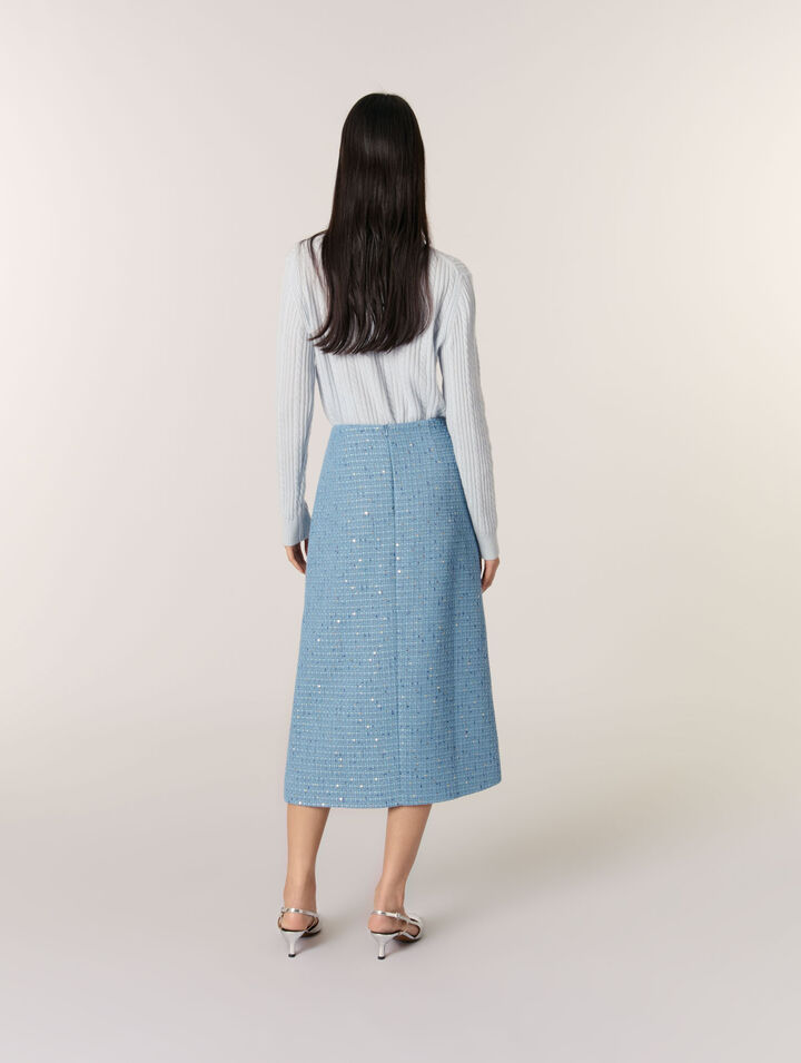 Jupe midi en tweed à sequins