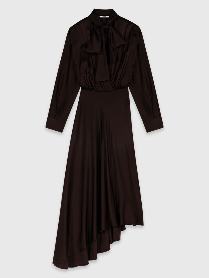 Robe midi asym&eacute;trique en satin