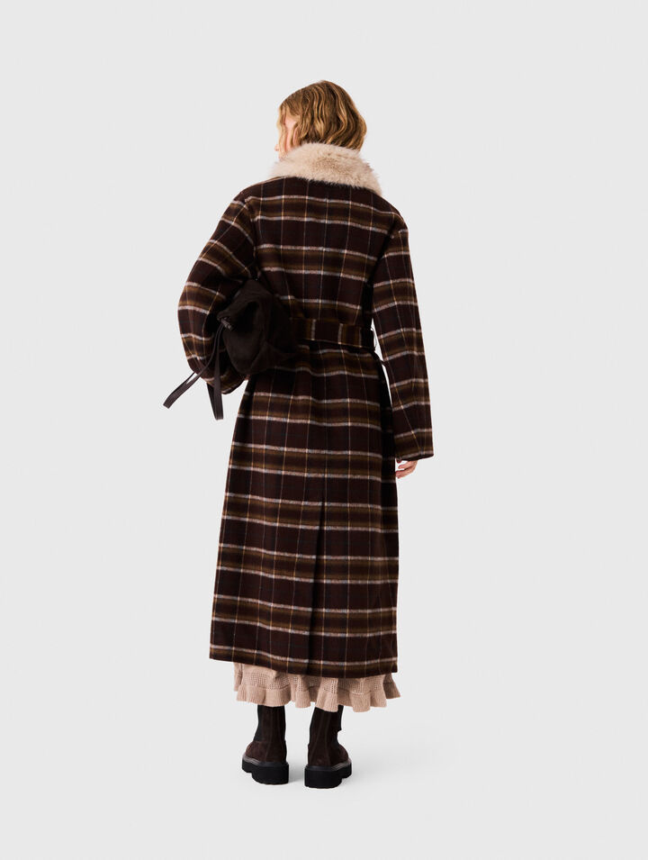 Long coat with faux fur collar
