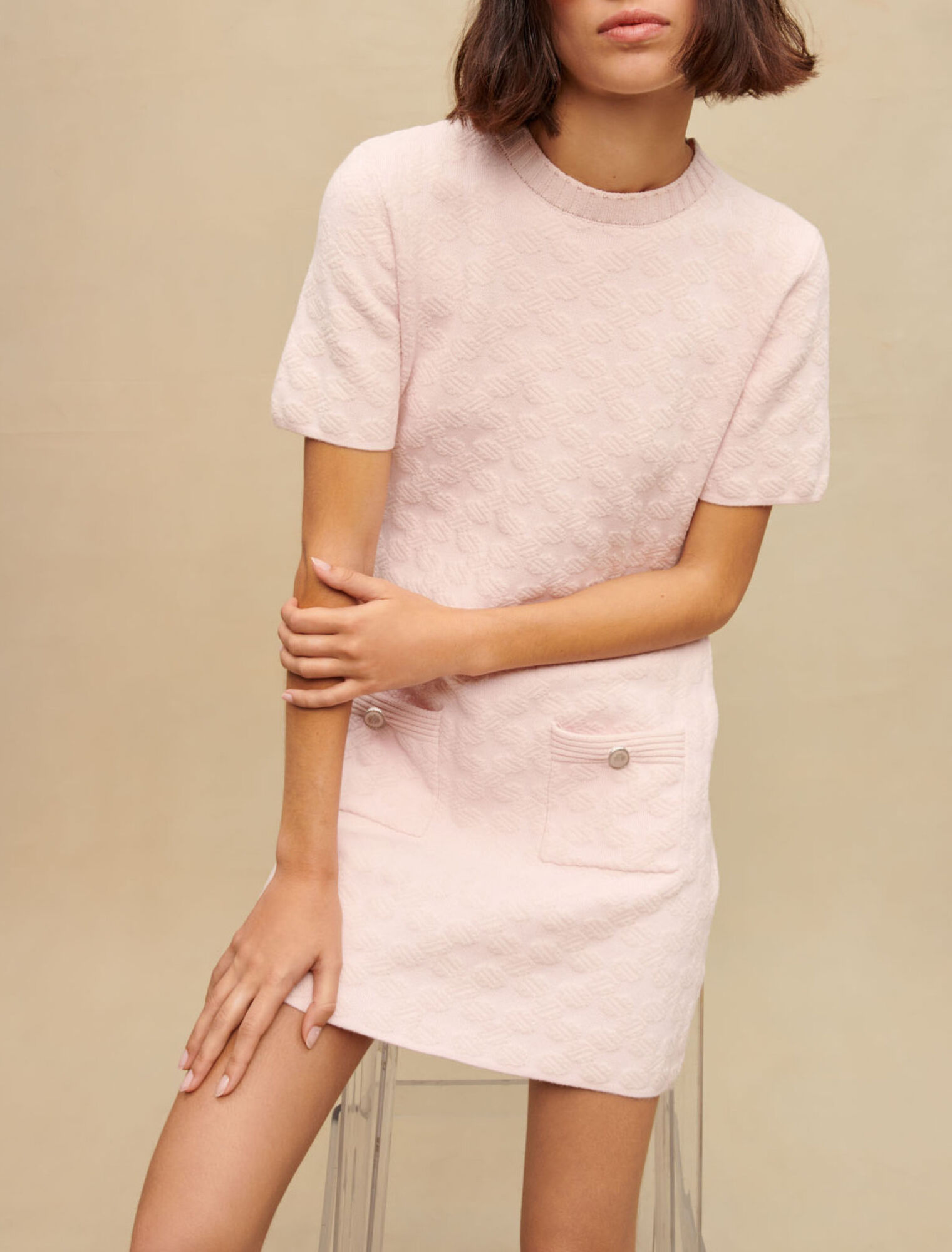 Pink textured knit dress