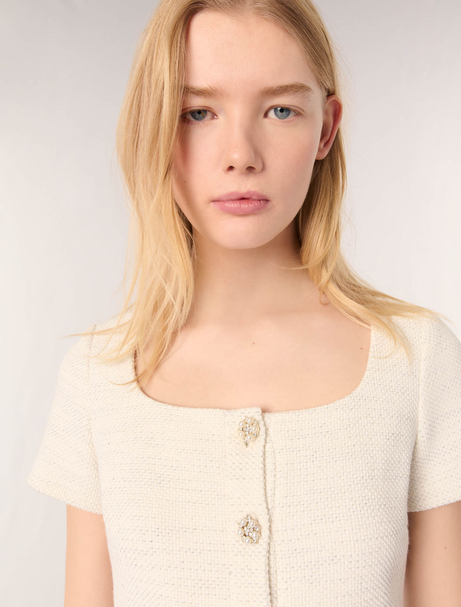 Top peplum en tweed et lurex