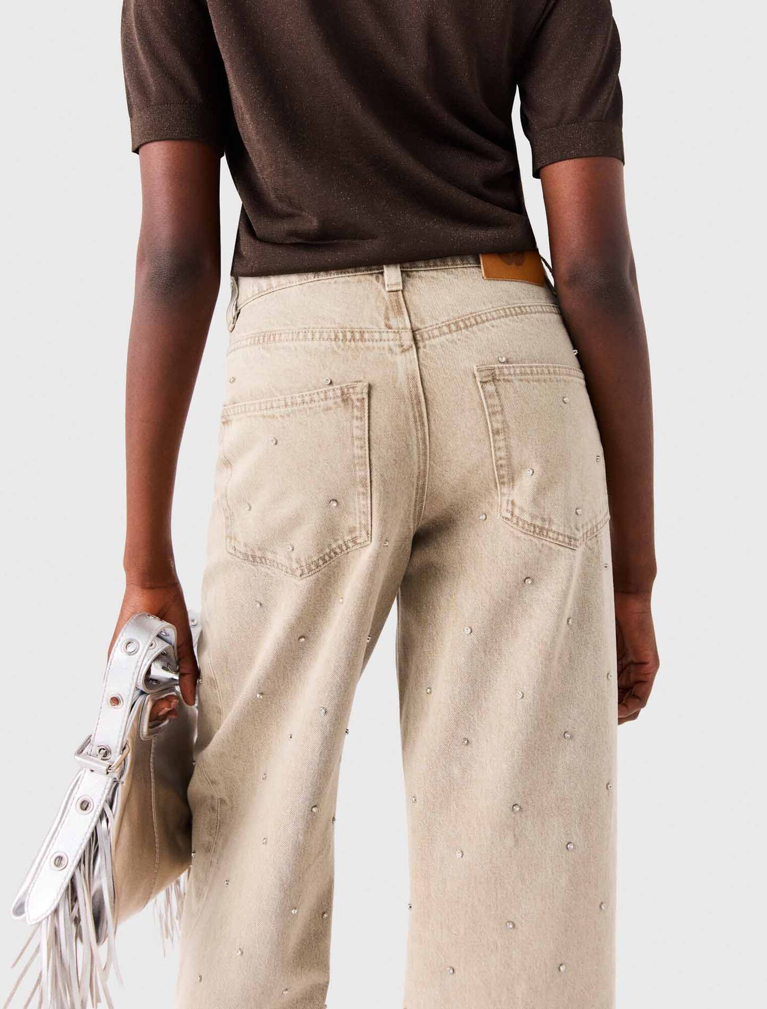 Wide-leg rhinestone jeans