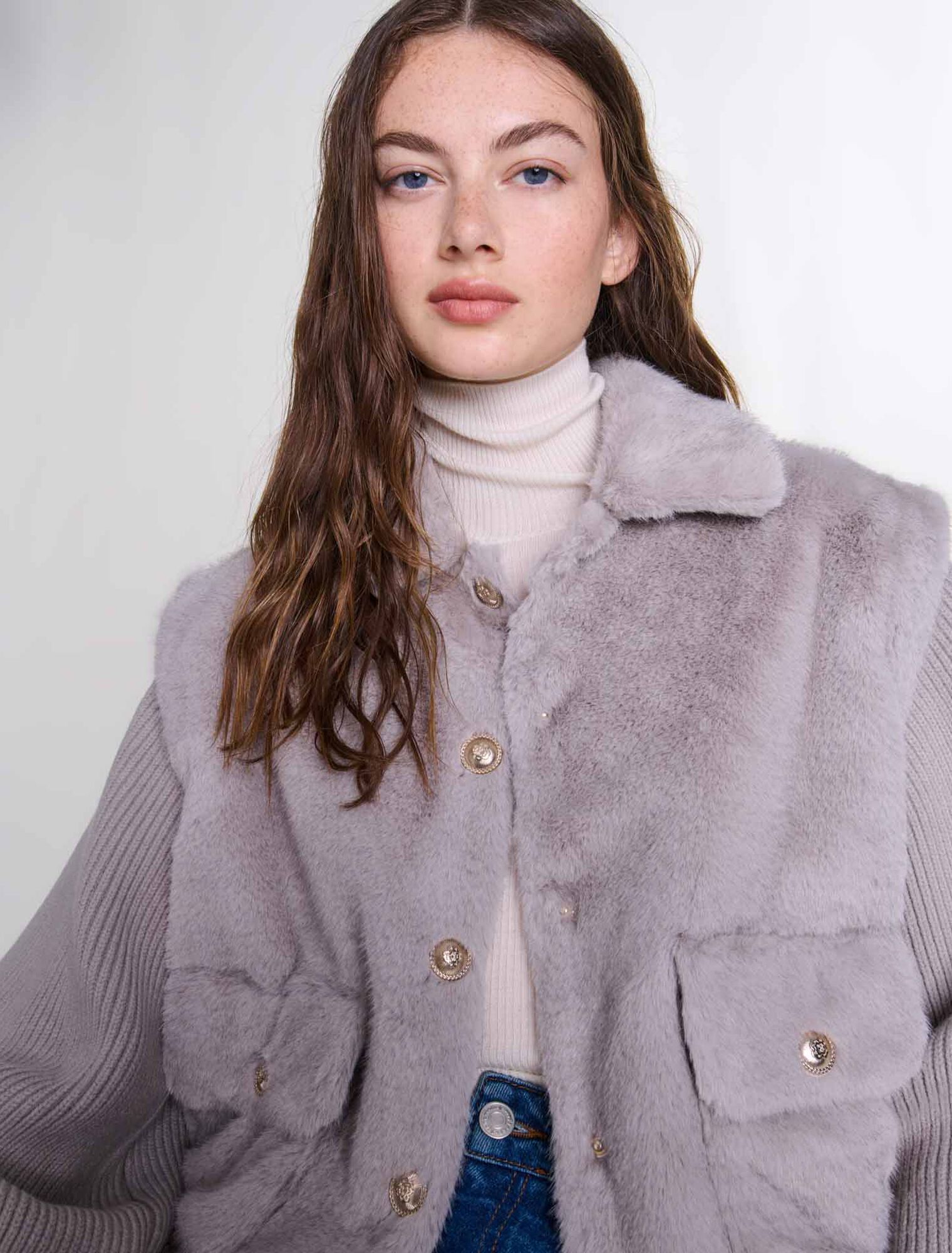 Veste fausse fourrure bi-matière