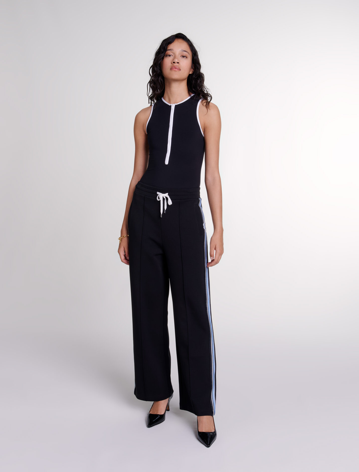 Wide leg striped jogging bottoms High waist trousers Maje