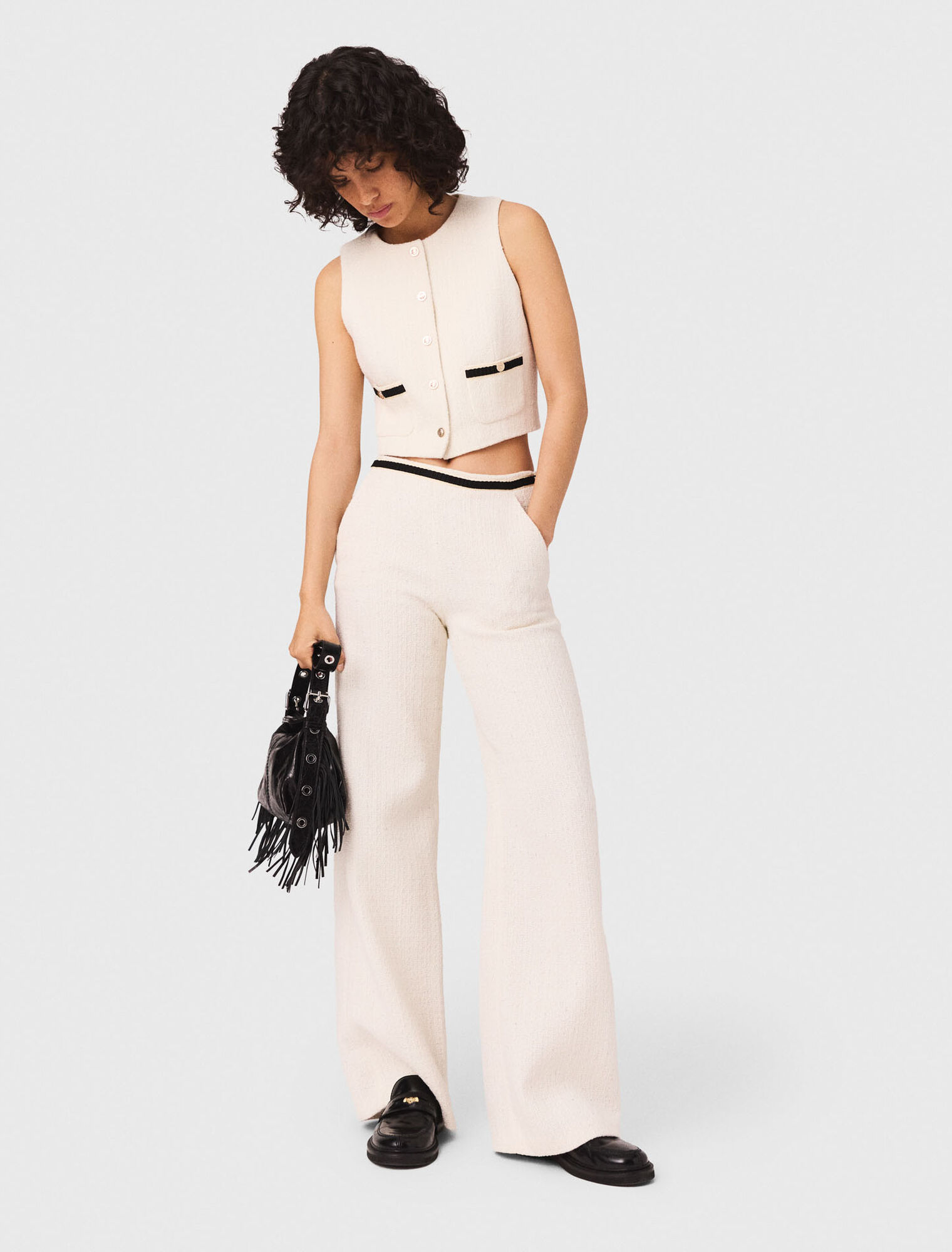 Pantalon large en tweed