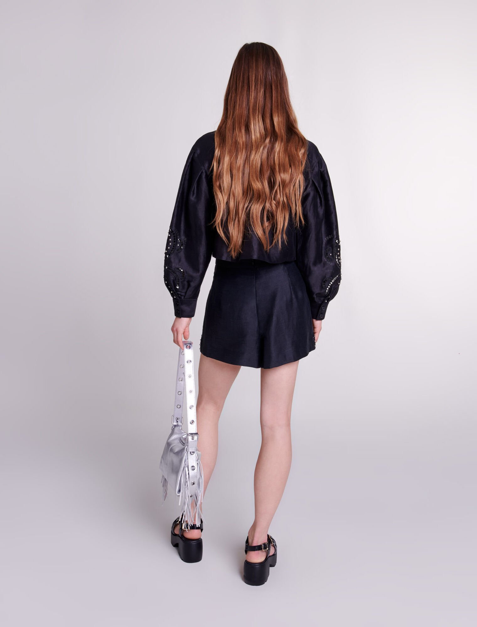 Chemise courte en lin ajourée