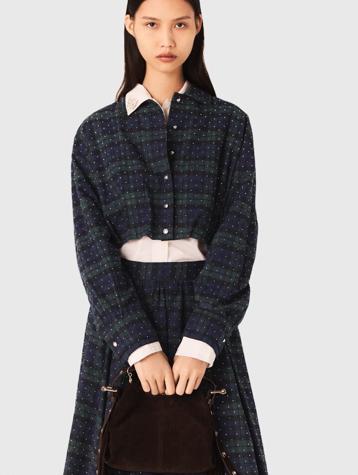 Chemise courte à carreaux strassée