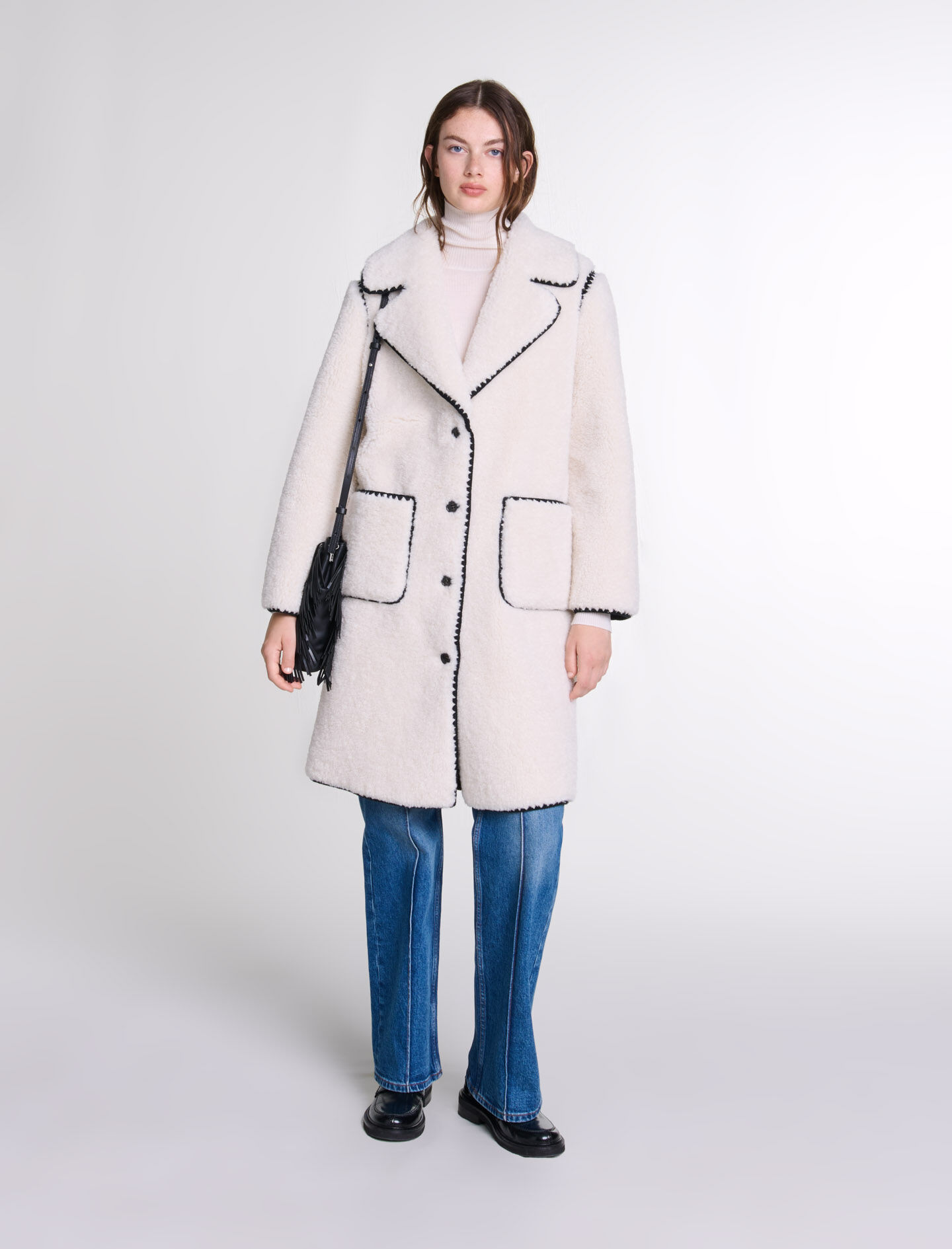 Maje straight coat in virgin wool new arrivals