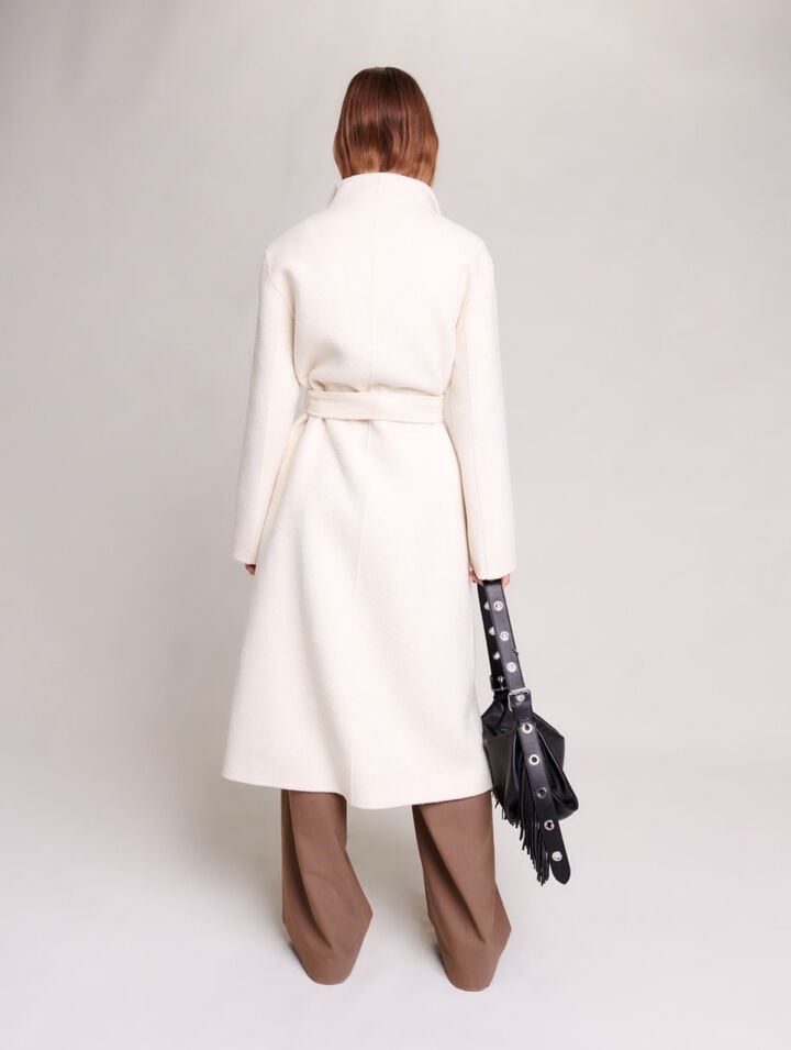 Mid-length coat with tie fastening