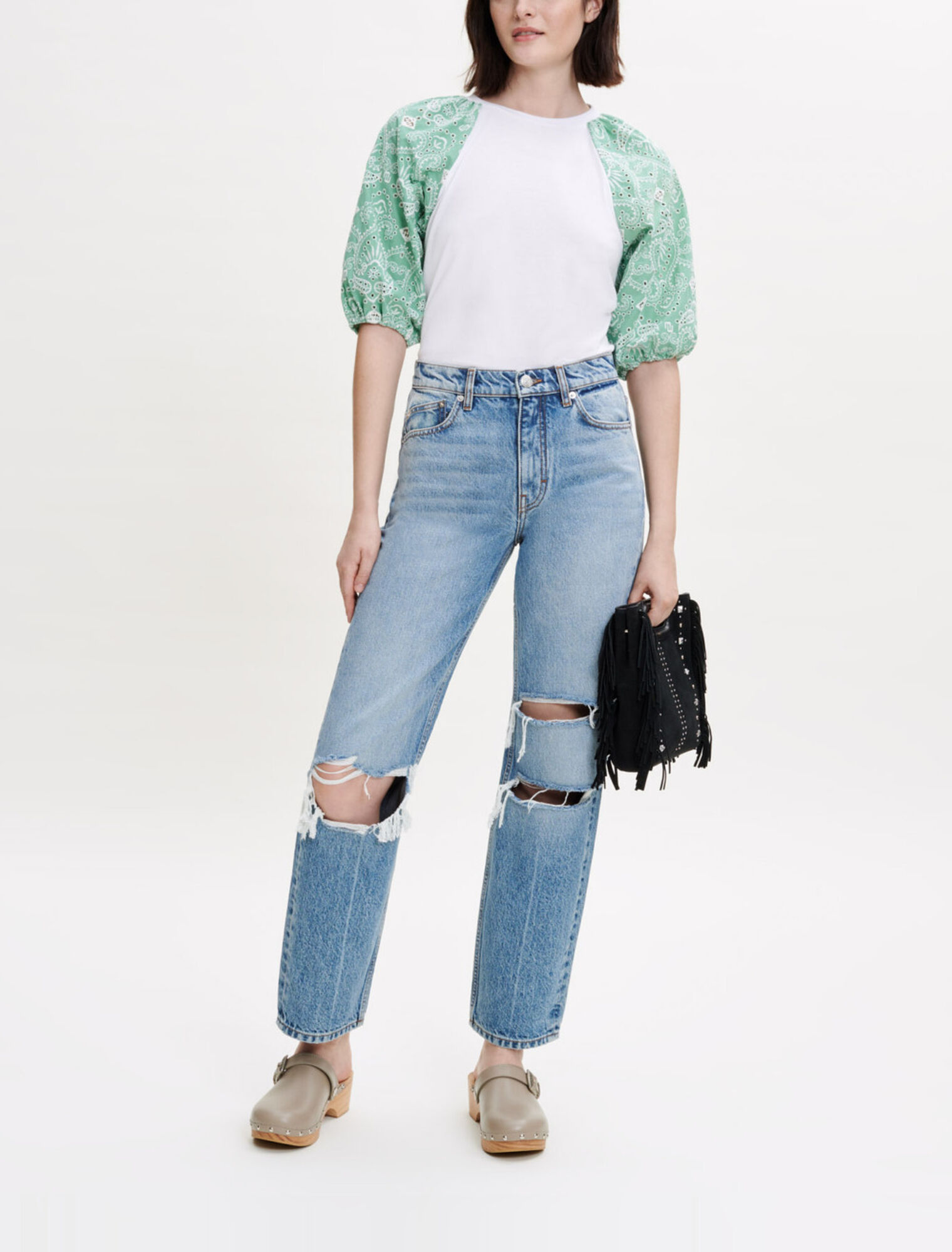 Mixed-material tee-shirt