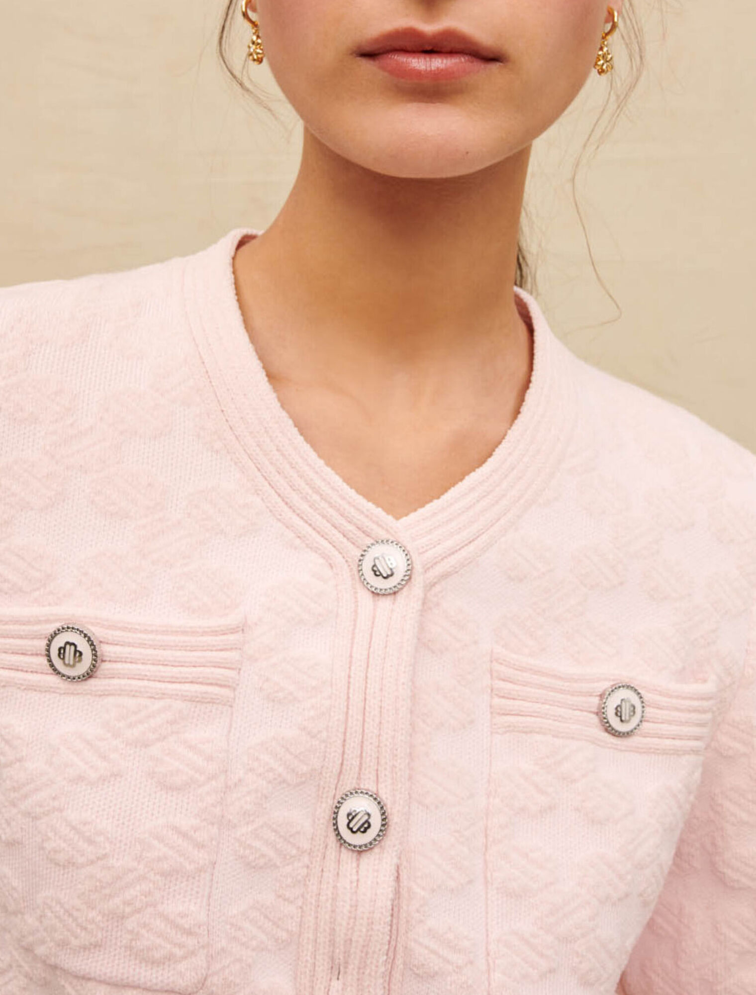 Cardigan en maille texturée rose