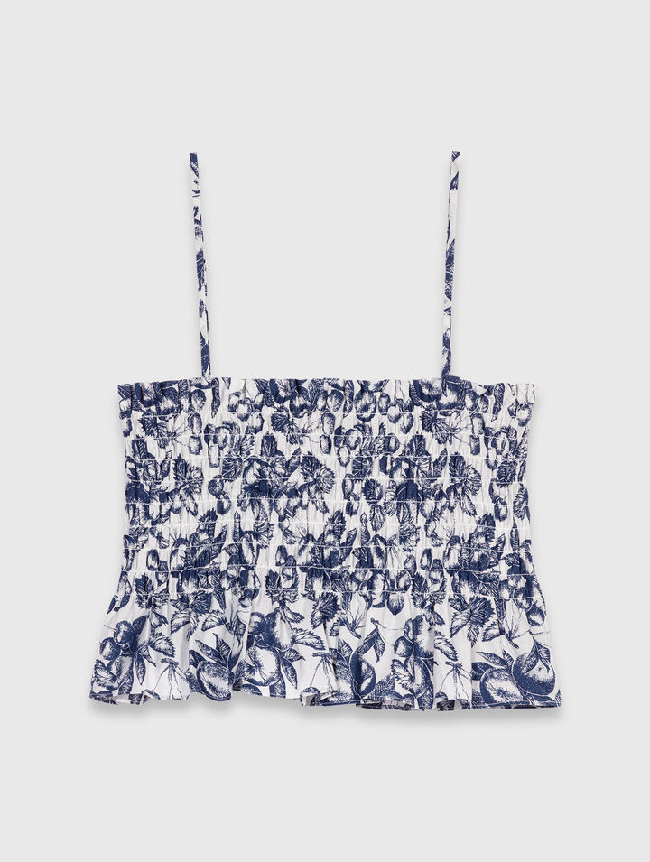 Printed smocked top