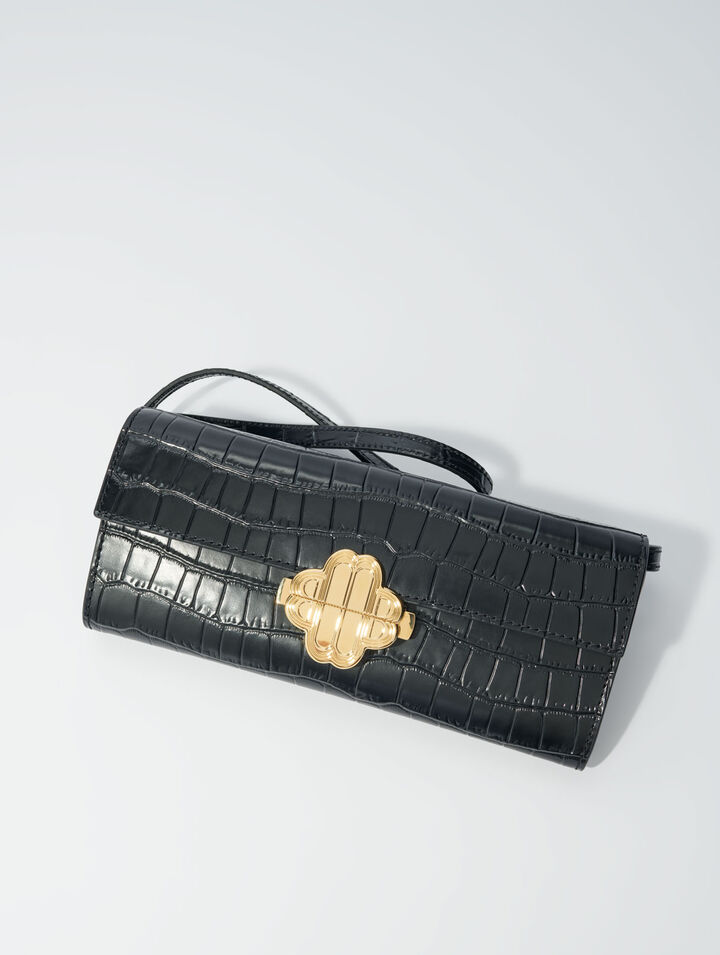 Croc-effect embossed leather bag