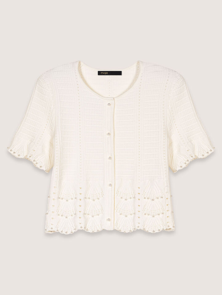 Cardigan en maille pointelle perlée