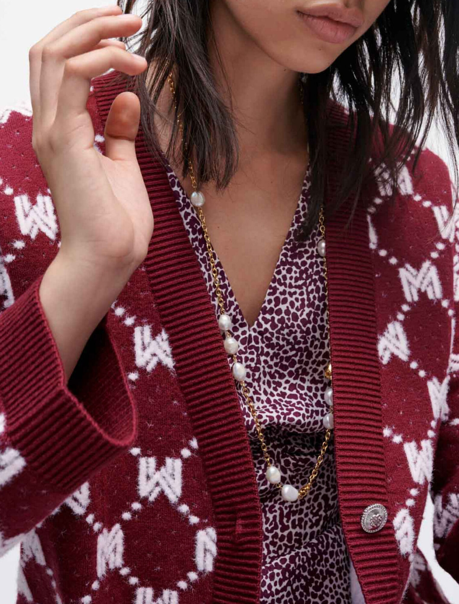 Cardigan en maille Jacquard Maje