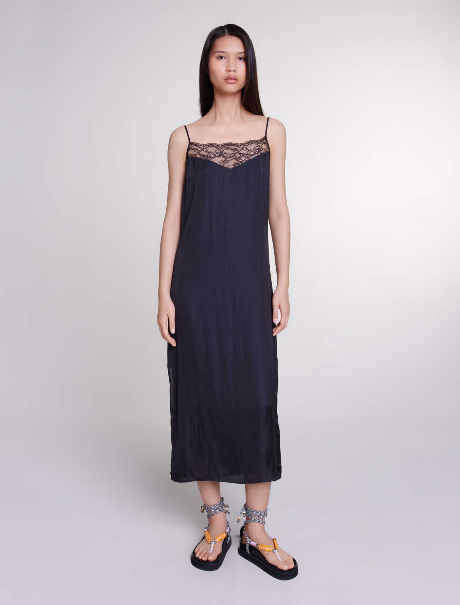 Robe longue satinée