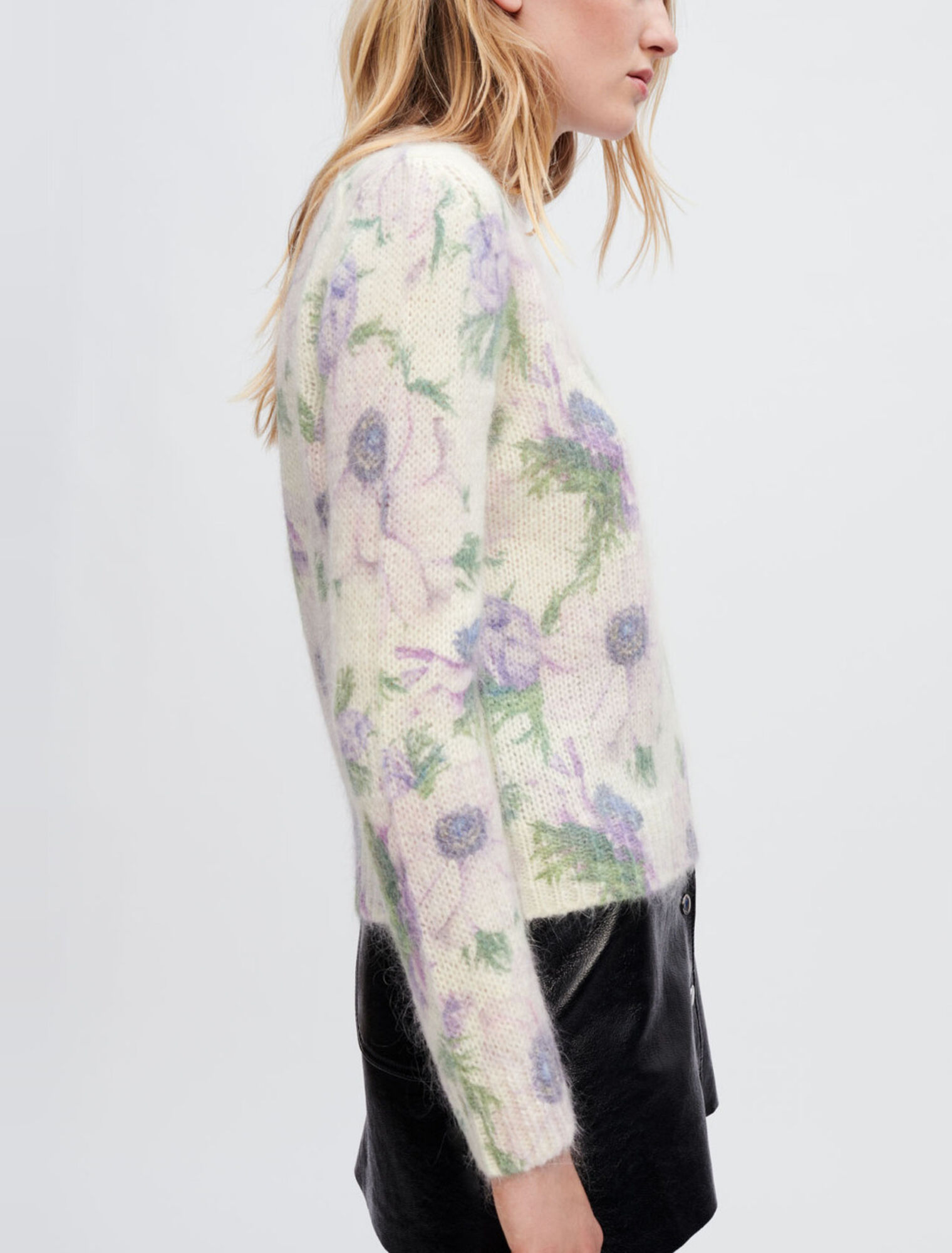 Flower fluffy jacquard sweater
