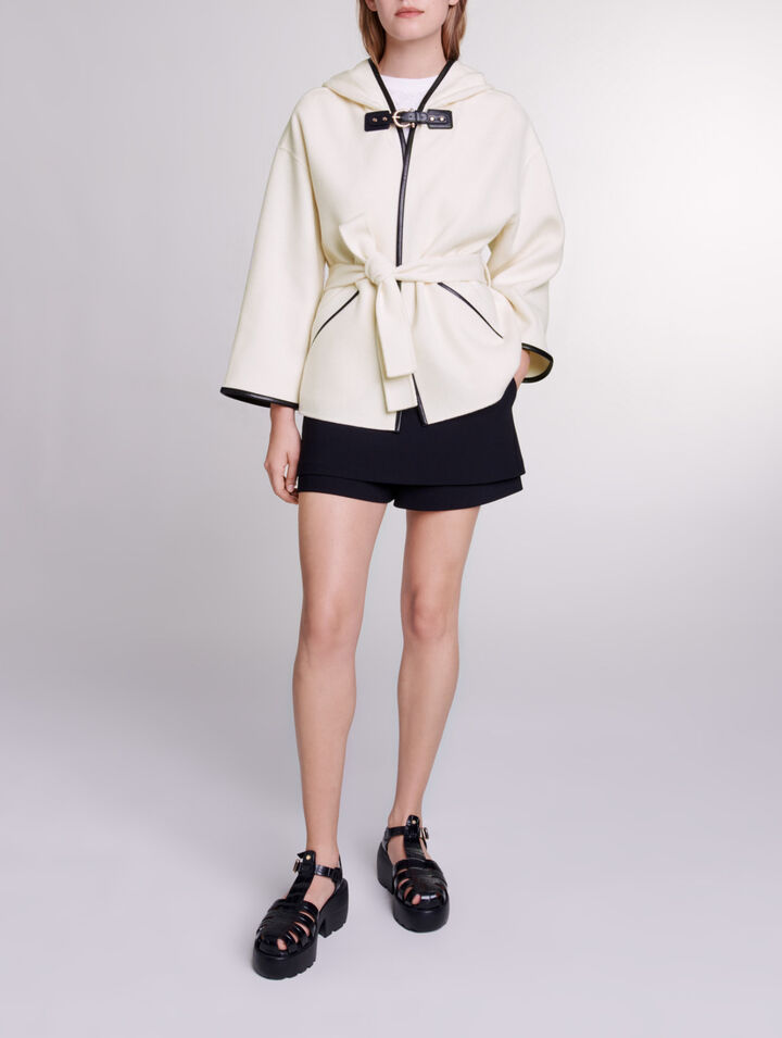 Cape-style wool coat