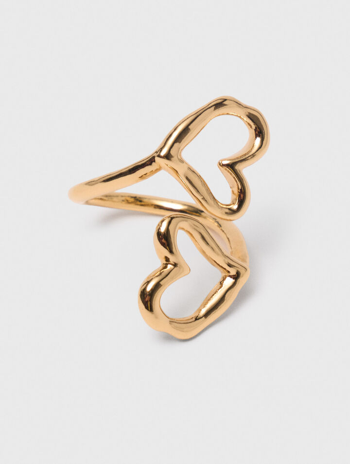 Bague double cœur plaqué or