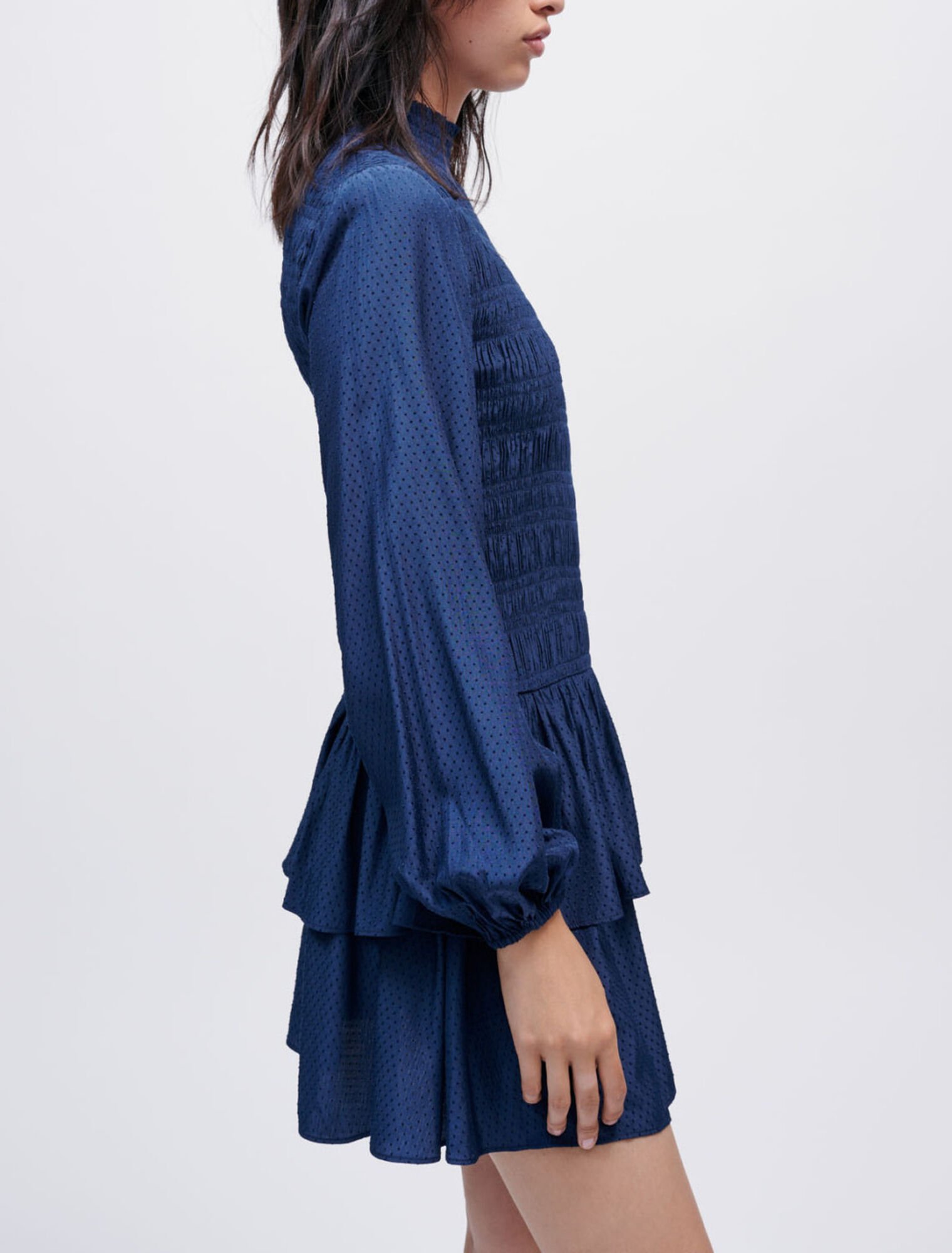 Flounced satin smocked dress