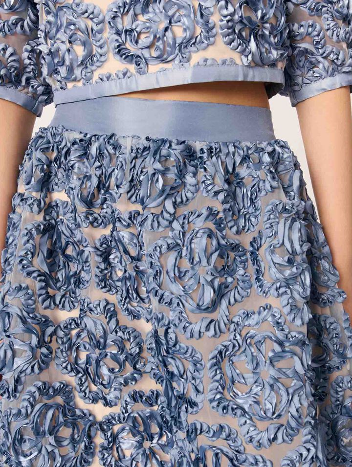 Jupe longue en organza motif floral