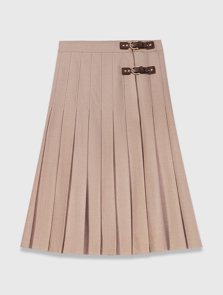 Pleated midi skirt with buckles