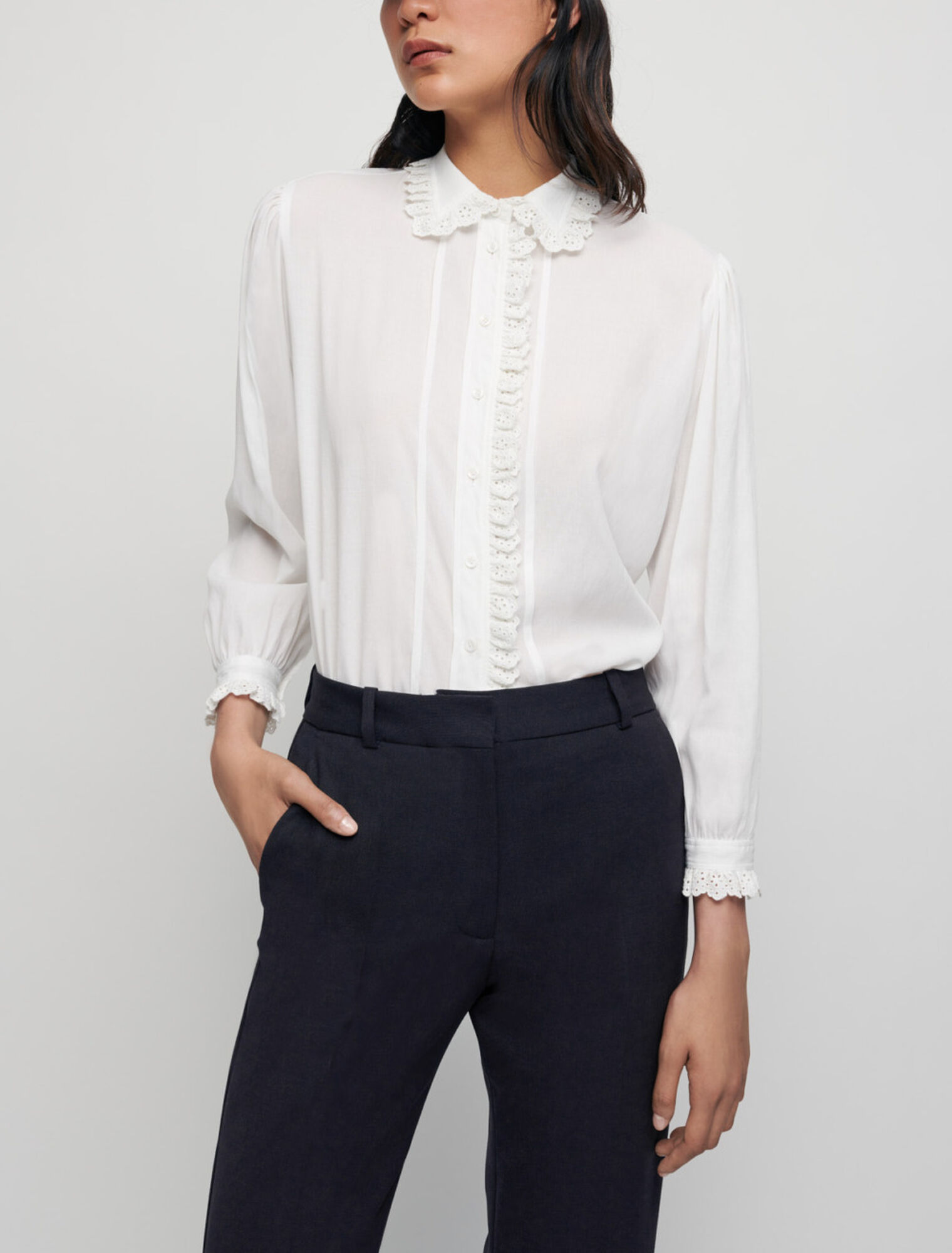 Chemise blanche en voile à col claudine
