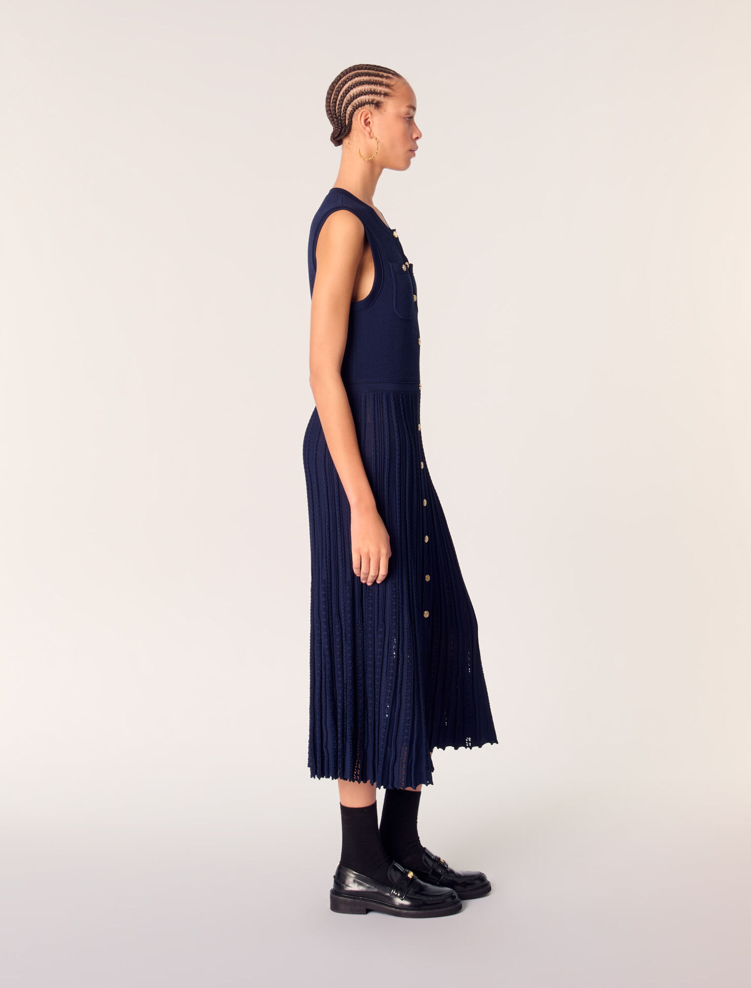 Pleated knit maxi dress