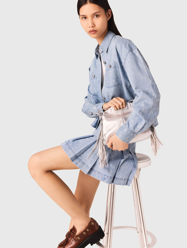 Short rhinestone denim shirt