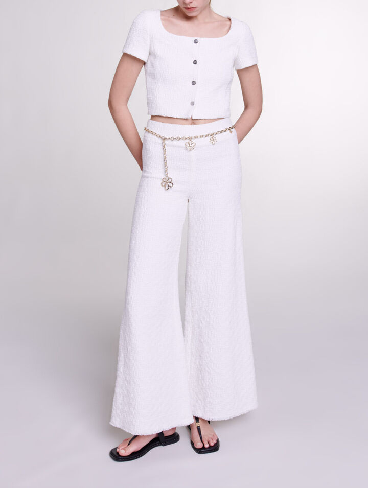 Wide-leg tweed trousers