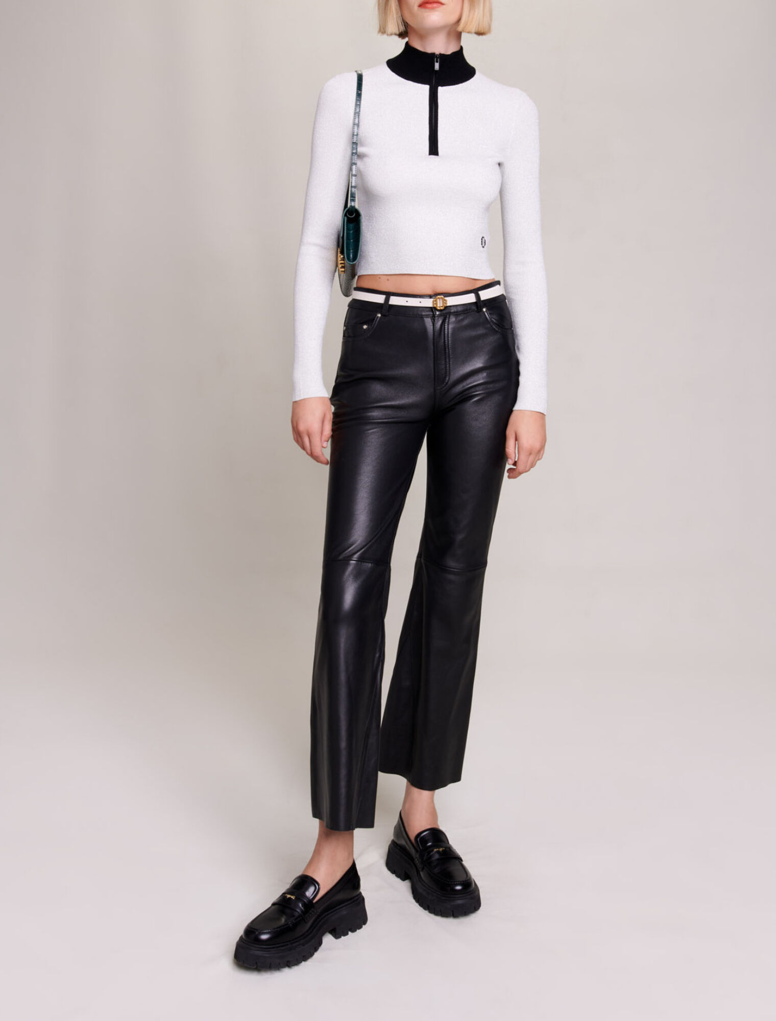 Cropped decorative knit jumper