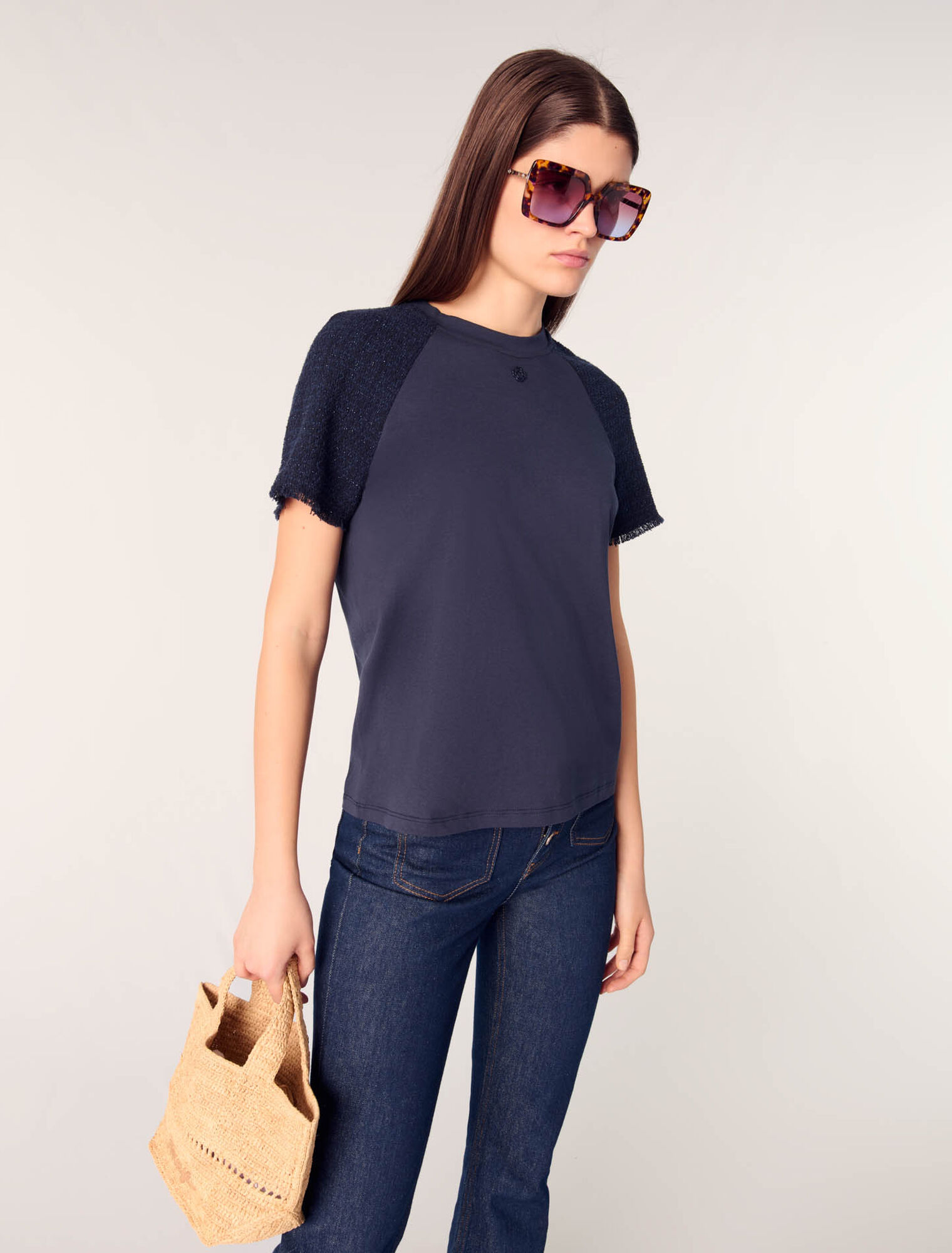 Tee-shirt à manches tweed
