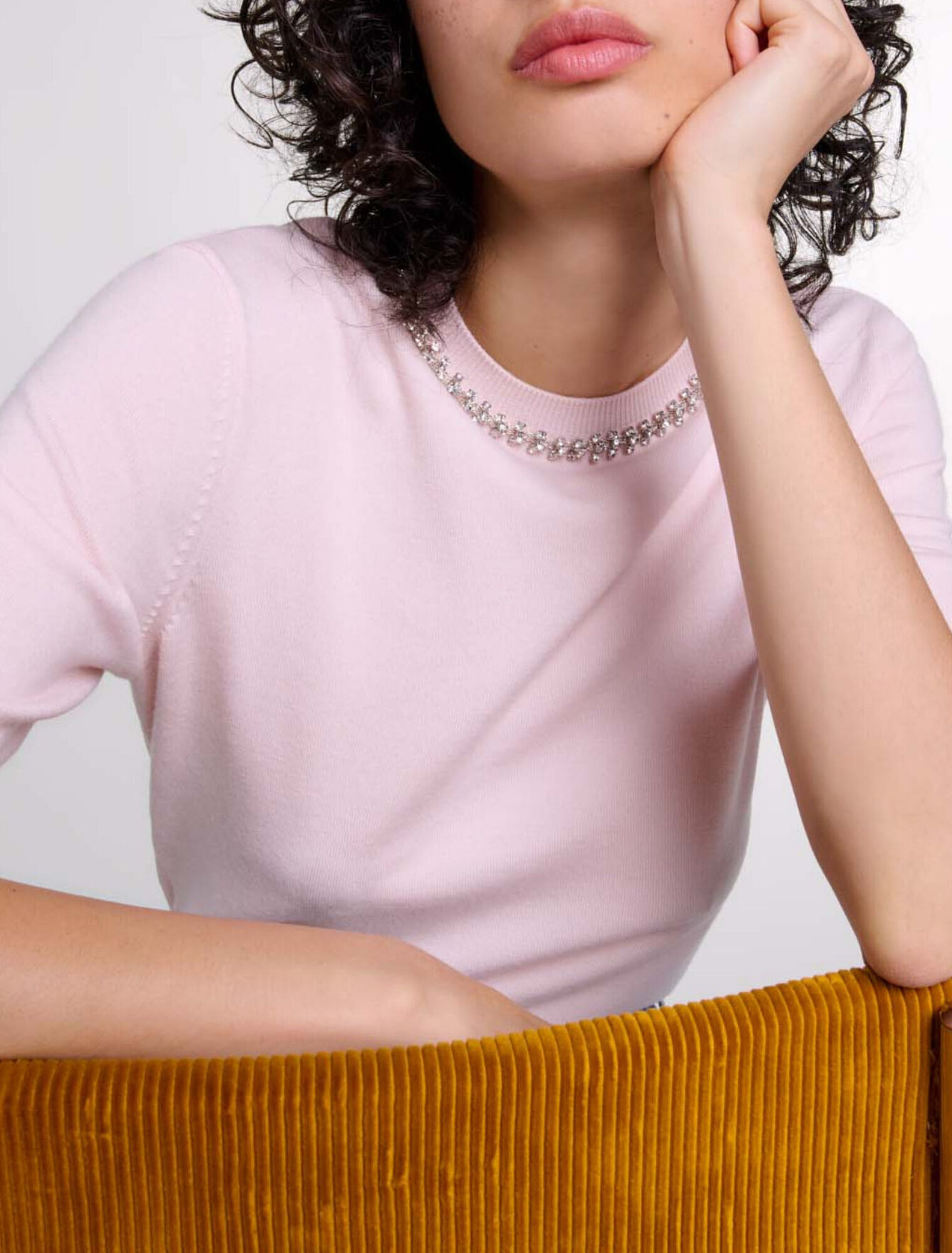 Knit crop jumper with rhinestones