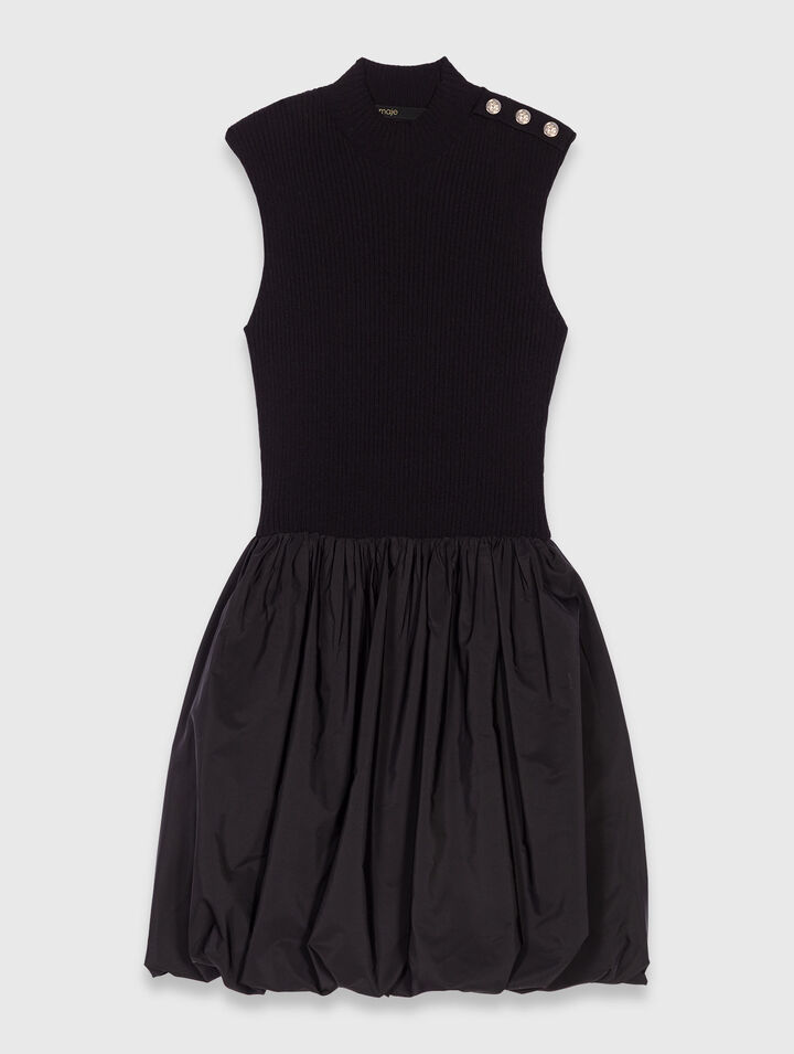Robe courte en maille et taffetas