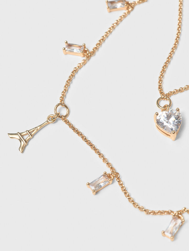 Double rhinestone charm necklace