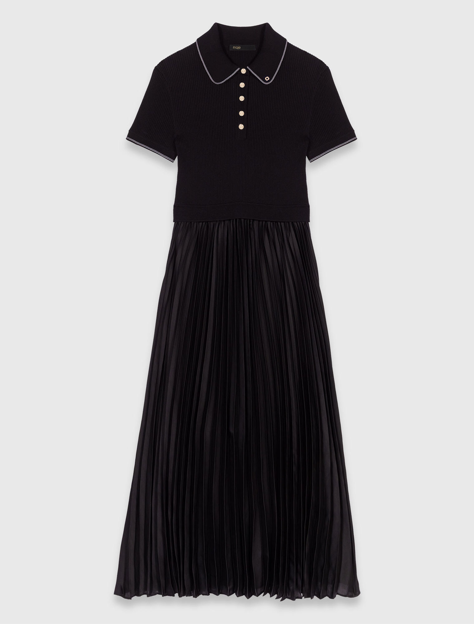 Robe longue plissée avec col polo