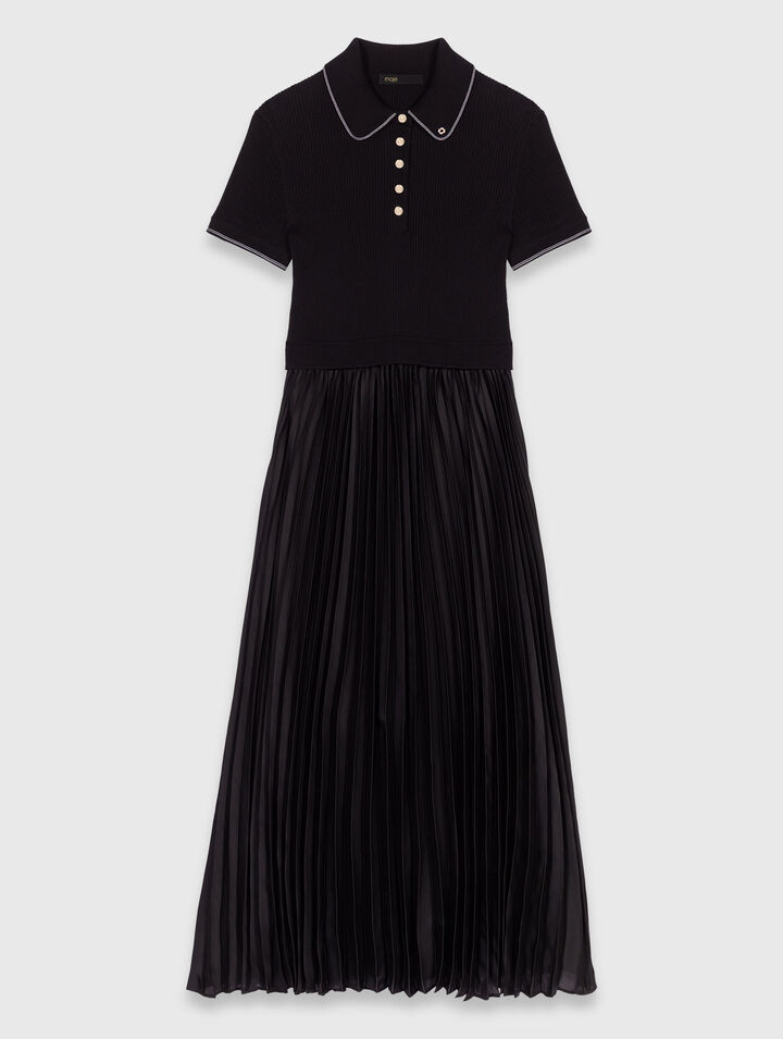 Robe longue plissée avec col polo