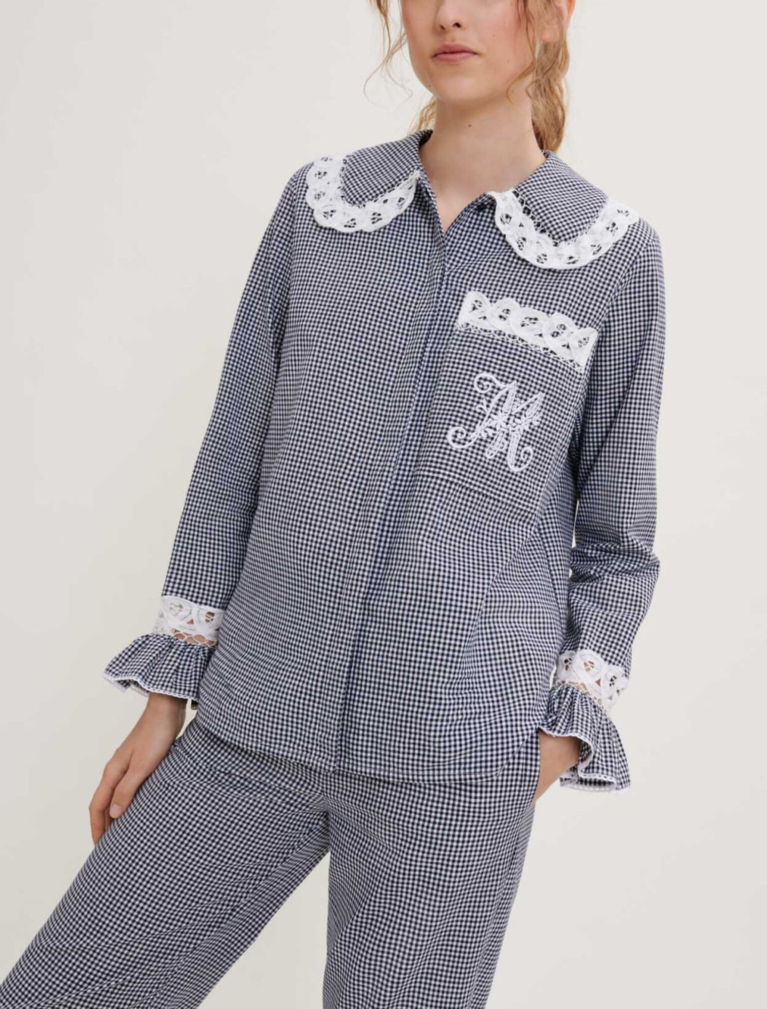 Gingham and lace shirt