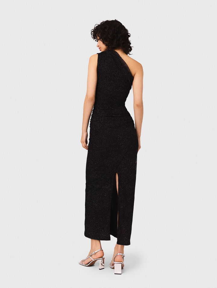 Robe asymétrique en maille strassée