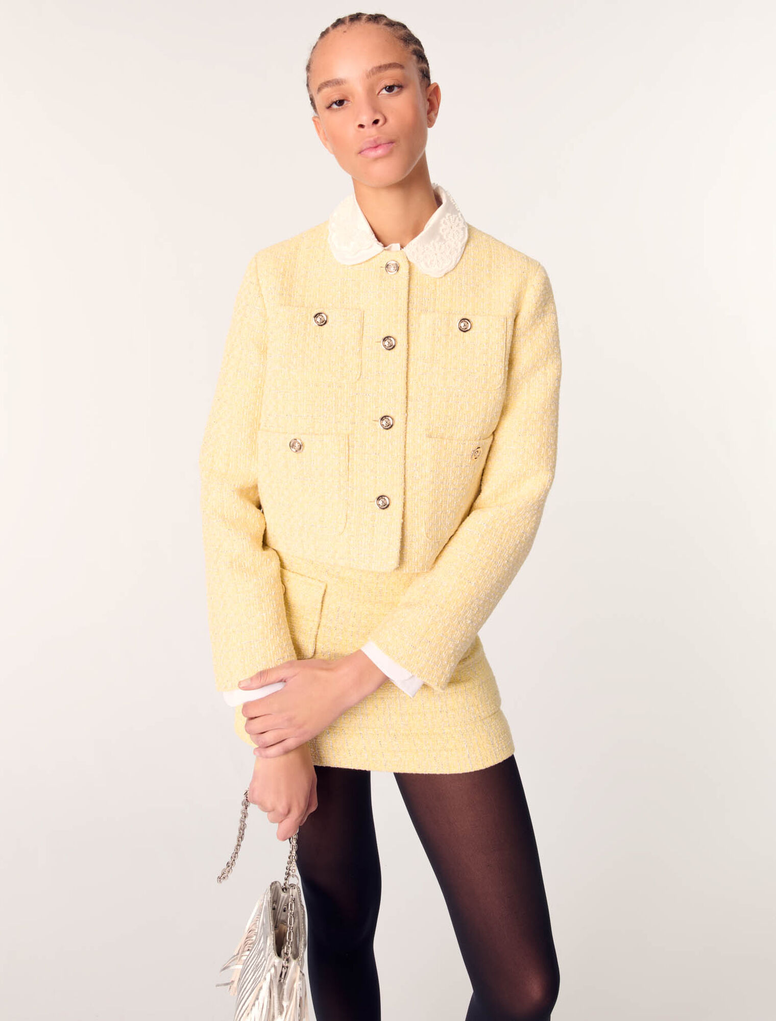 Veste courte en tweed et lurex