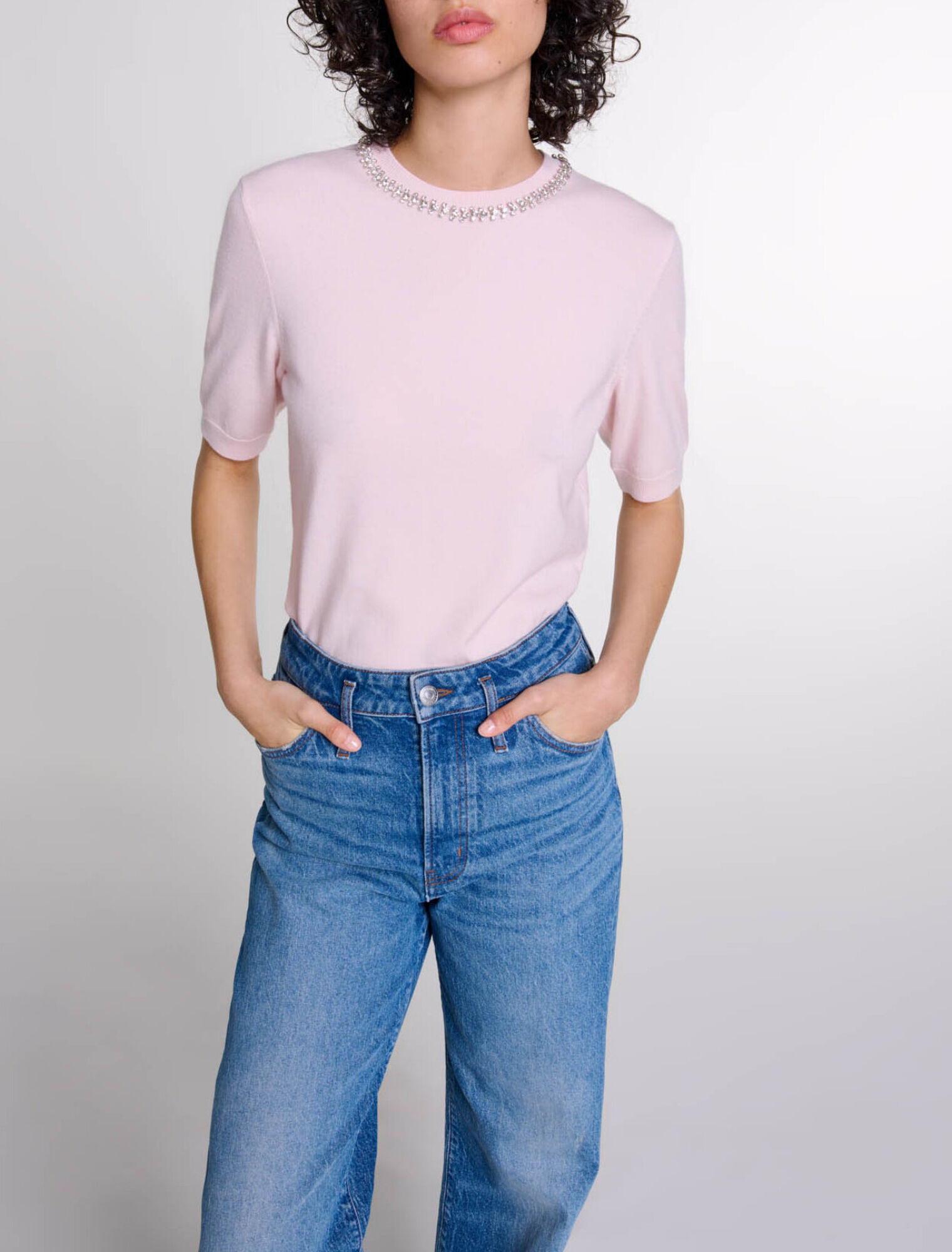 Knit crop jumper with rhinestones