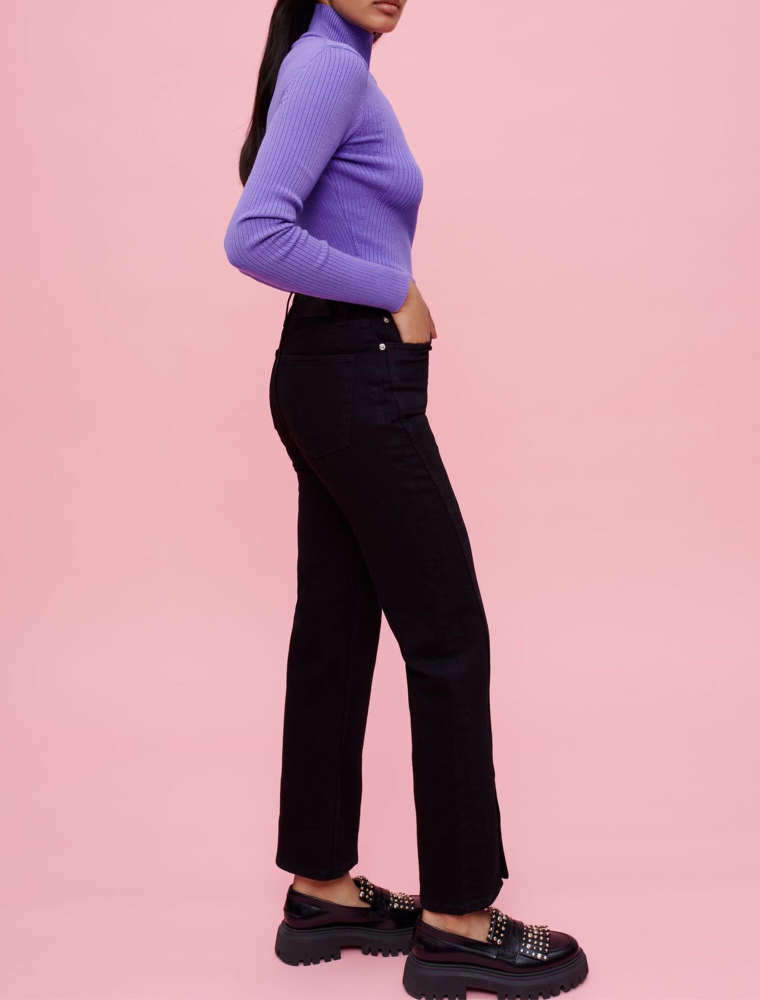 High-waisted jeans with front split