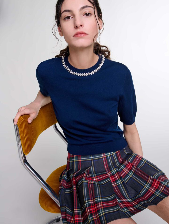 Pull court en maille avec strass