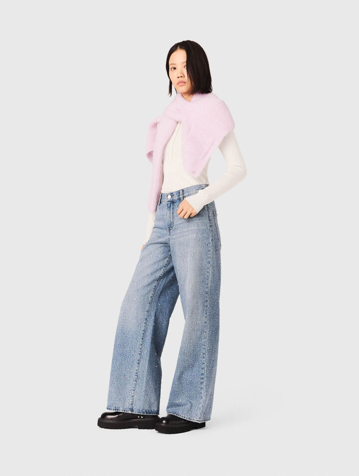 Wide-leg all-over rhinestone jeans