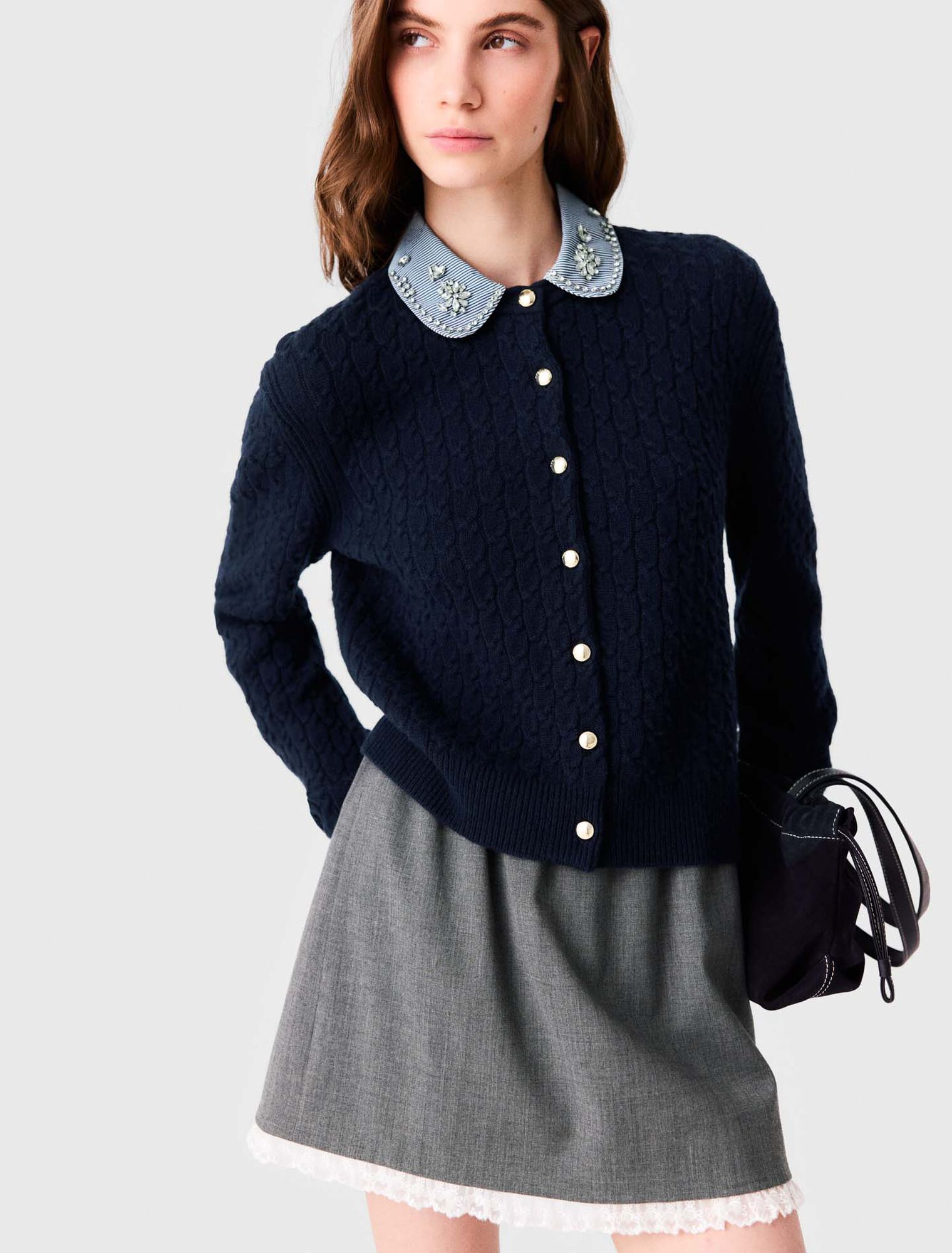 Cardigan with poplin collar